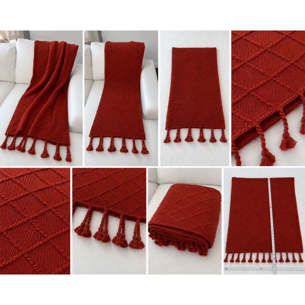 Pottery Barn Terracotta Diamond Knit Throw Blanket 50x60 Tassel Fringe Cozy